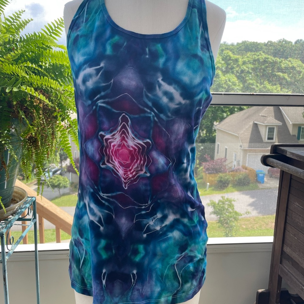 Blue and Pink Geometric Tie-Dye Tank Top Handmade by Slipknot Dyes